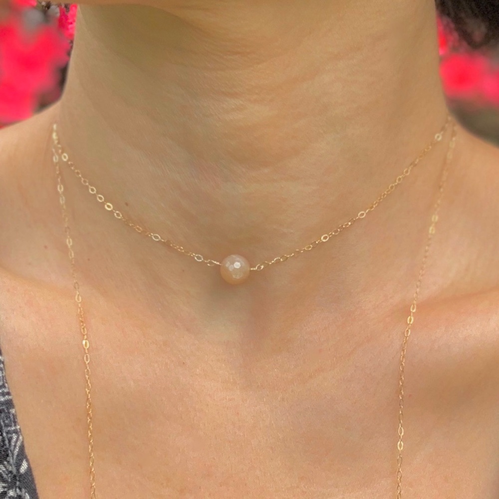 Peach Moonstone Choker Necklace 14K Gold Filled